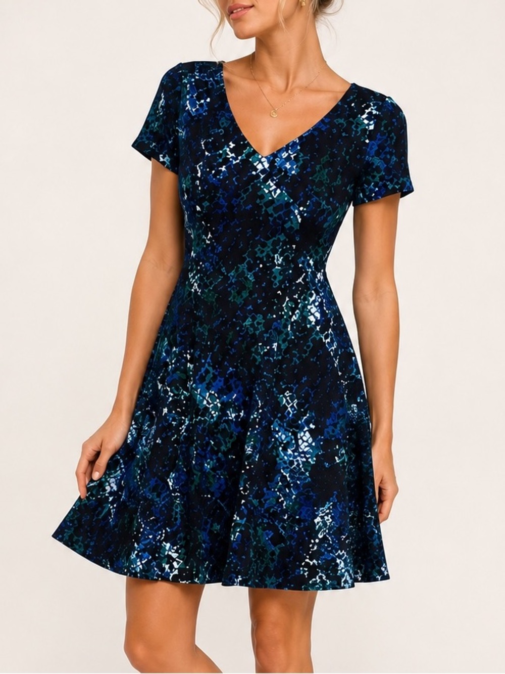 APT. 9 V-Neck Short Sleeve Abstract Print Dress